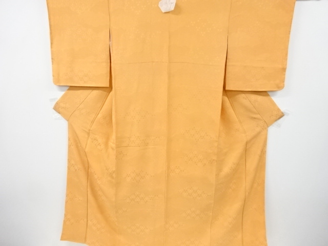 未使用品　雲取りに花・古典柄織り出し一つ紋色無地着物